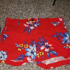 Red floral shorts